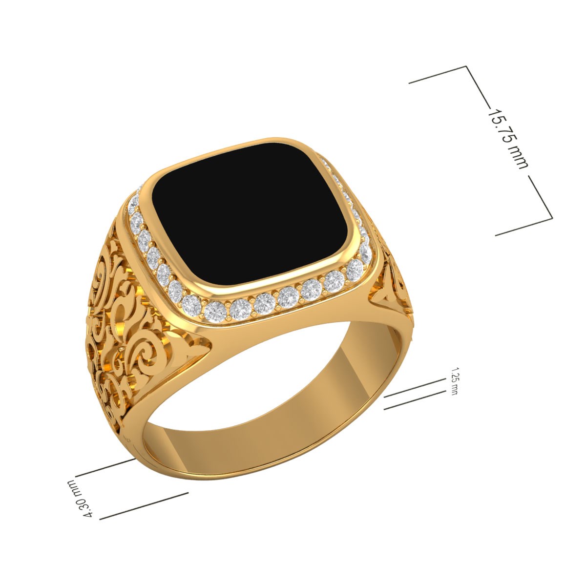 Bijoux Homme : Bague Or Jaune, Onyx et Diamants 10.08grs - Cadeau Parfait pour Toutes Occasions | Aden - vue 3