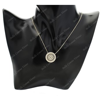 Collier soleil dans un cercle serti d'oxyde de zirconium Plaqué OR 750 3 microns