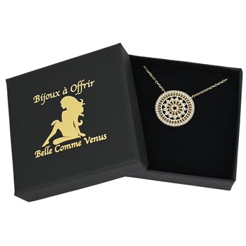 Collier soleil dans un cercle serti d'oxyde de zirconium Plaqué OR 750 3 microns