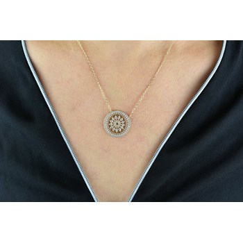 Collier soleil dans un cercle serti d'oxyde de zirconium Plaqué OR 750 3 microns