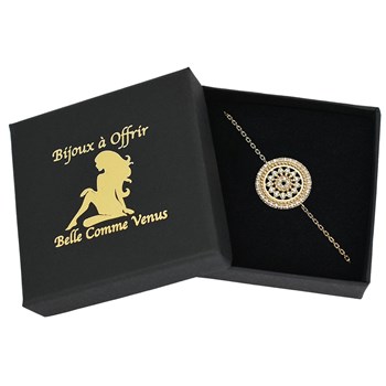 Bracelet soleil dans un cercle serti d'oxyde de zirconium Plaqué OR 750 3 microns