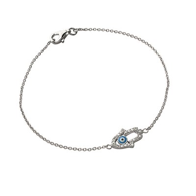 Bracelet Porte-Bonheur Oeil Bleu Serti De Zircons Plaqué Or Femme