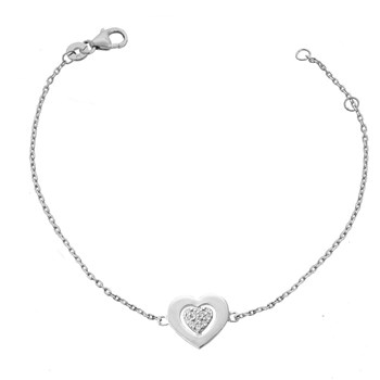 Bracelet coeur ajouré d'un autre coeur serti d'oxyde de zirconium Argent 925 Rhodié
