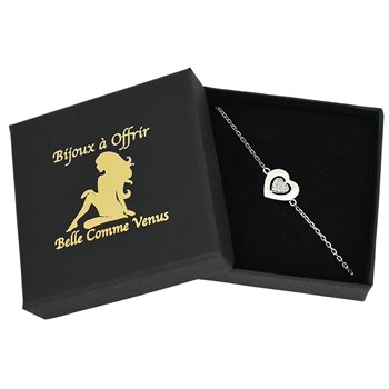 Bracelet coeur ajouré d'un autre coeur serti d'oxyde de zirconium Argent 925 Rhodié