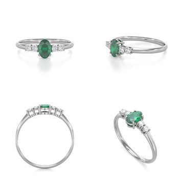 Bague ADEN Or 585 Blanc Emeraude et diamants 1.6grs