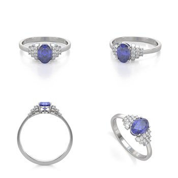 Bague ADEN Or 585 Blanc Tanzanite et diamants 2.24grs