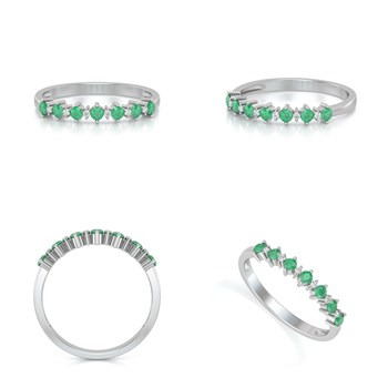 Bague ADEN Or 585 Blanc Emeraude et diamants 1.7grs