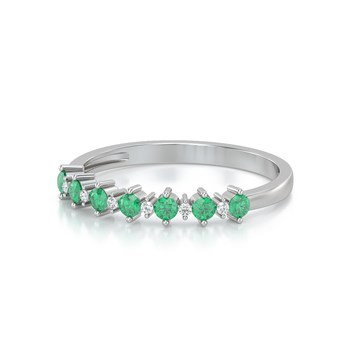 Bague ADEN Or 585 Blanc Emeraude et diamants 1.7grs