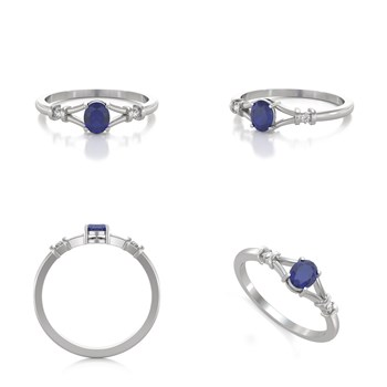 Bague ADEN Or 585 Blanc Solitaire Saphir et diamants 2.094grs