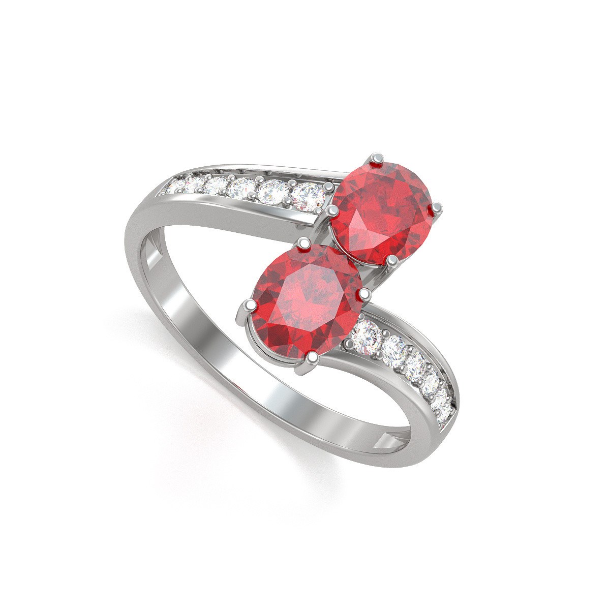 Bague ADEN Duo Rubis et diamants sur Argent 925 2.546grs