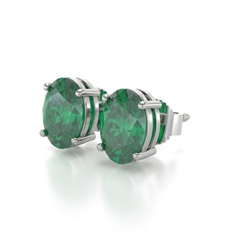 Oorbellen ADEN Goud 585 Wit en Smaragd Ovaal 1.6grs