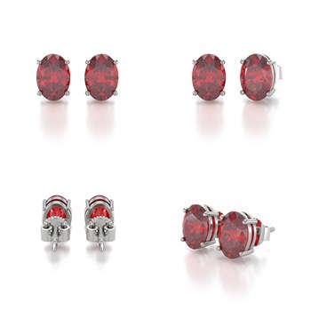 Boucles d'oreilles ADEN Or 585 Blanc et Rubis forme Ovale 1.6grs