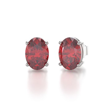 Boucles d'oreilles ADEN Or 585 Blanc et Rubis forme Ovale 1.6grs
