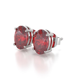 Boucles d'oreilles ADEN Or 585 Blanc et Rubis forme Ovale 1.6grs