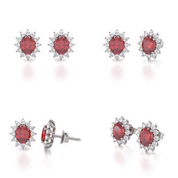 Boucles d'oreilles ADEN Or 585 Blanc et Rubis Forme Marquise 1.25grs