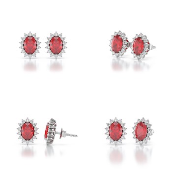 Boucles d'oreilles ADEN Or 585 Blanc et Rubis Forme Marquise 2.25grs