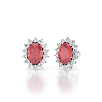 Boucles d'oreilles ADEN Or 585 Blanc et Rubis Forme Marquise 2.25grs