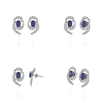 Boucles d'oreilles ADEN Or 585 Blanc et Saphir 2.6grs