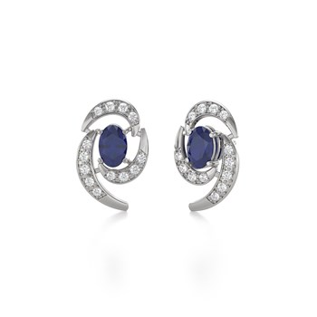Boucles d'oreilles ADEN Or 585 Blanc et Saphir 2.6grs