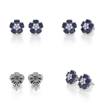 Boucles d'oreilles ADEN Or 585 Blanc et Saphir Fleur 2.86grs