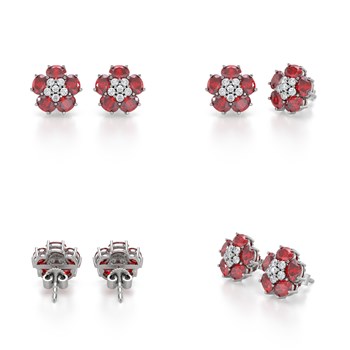 Boucles d'oreilles ADEN Or 585 Blanc et Rubis Fleur 2.86grs
