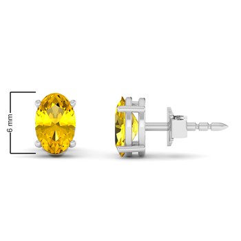 Boucles d'oreilles ADEN Or 585 Blanc et Citrine forme Ovale 1.15grs