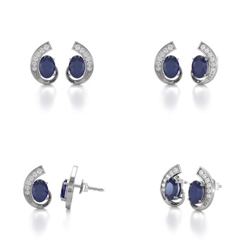 Boucles d'oreilles ADEN Or 585 Blanc Saphir et Diamants 2.10grs