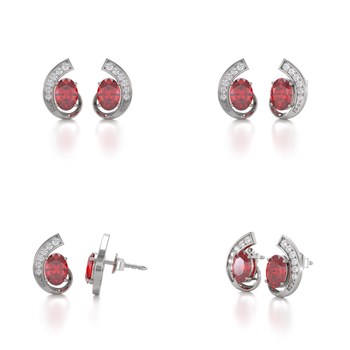 Boucles d'oreilles ADEN Or 585 Blanc Rubis et Diamants 2.10grs