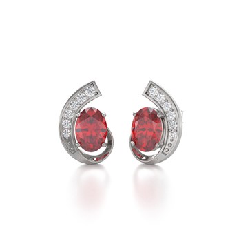 Boucles d'oreilles ADEN Or 585 Blanc Rubis et Diamants 2.10grs