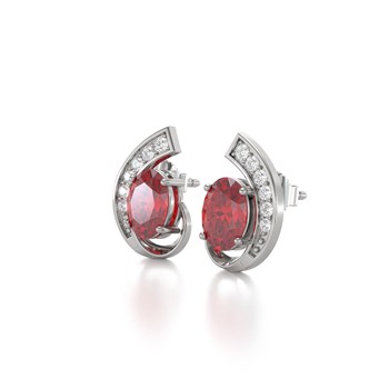 Boucles d'oreilles ADEN Or 585 Blanc Rubis et Diamants 2.10grs