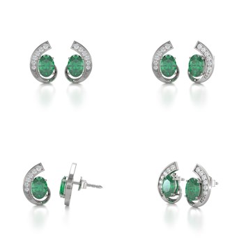 Boucles d'oreilles ADEN Or 585 Blanc Emeraude et Diamants 2.10grs
