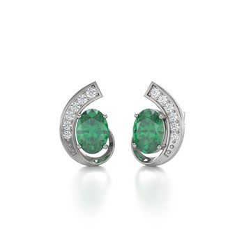 Boucles d'oreilles ADEN Or 585 Blanc Emeraude et Diamants 2.10grs
