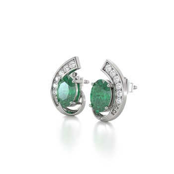Boucles d'oreilles ADEN Or 585 Blanc Emeraude et Diamants 2.10grs