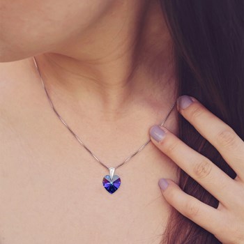 Heart necklace in rhodium-plated silver 925 SC Crystal adorned with sparkling crystals