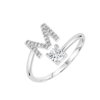 Bague lettre M ajustable SC Crystal ornée de Zirconium