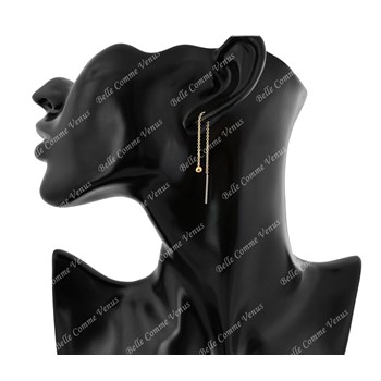 Boucles d'oreilles traversantes chaînes boule tombante Plaqué or 750 3 microns