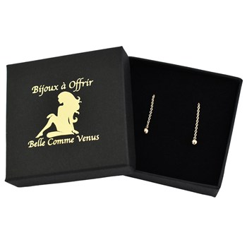 Boucles d'oreilles traversantes chaînes boule tombante Plaqué or 750 3 microns