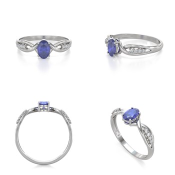 Bague ADEN Or 585 Blanc Tanzanite et diamants 1.32grs