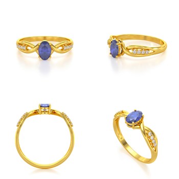 Bague ADEN Or 585 Jaune Tanzanite et diamants 1.32grs