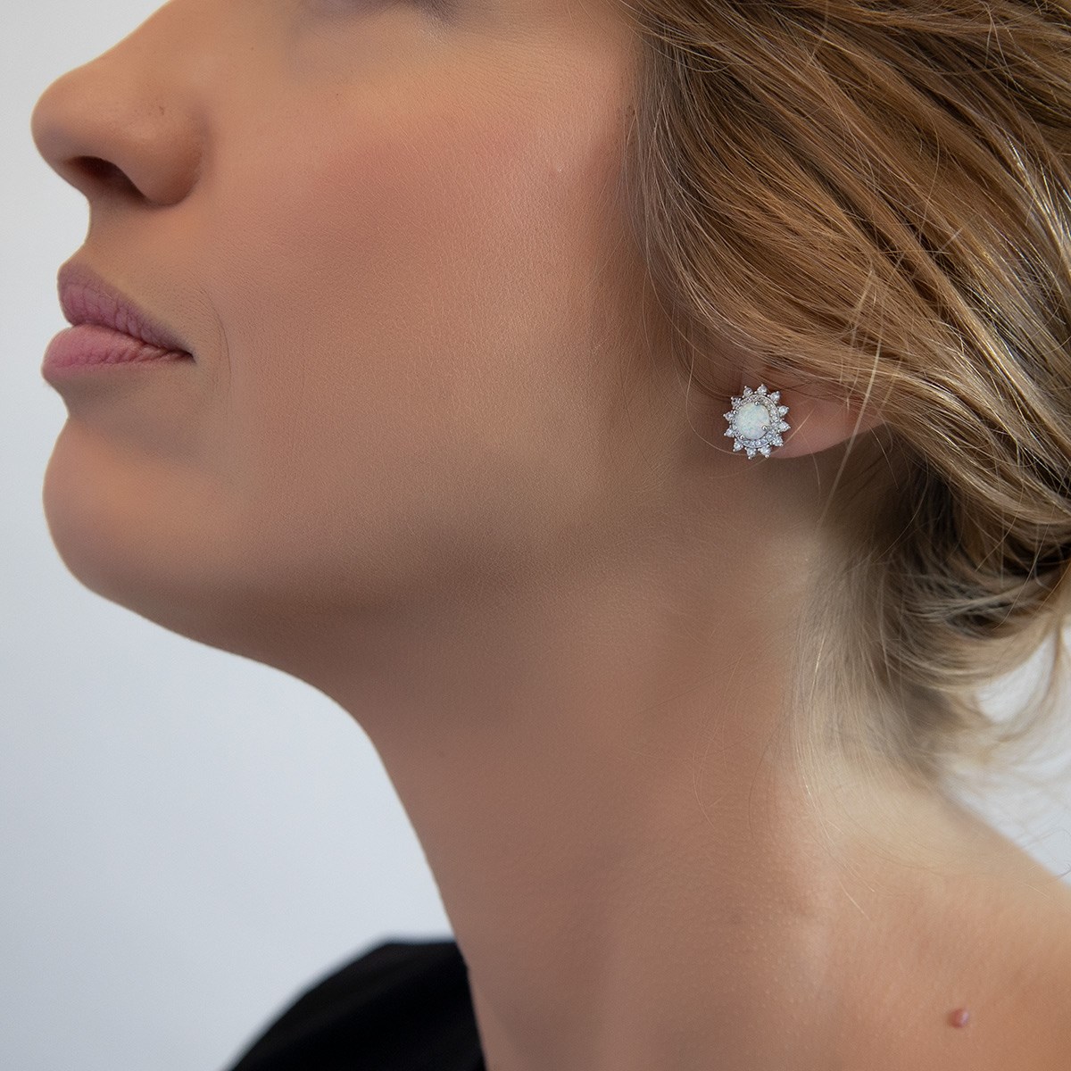 Boucles d'oreilles argent rhodié Opale blanche imitation et cubic zirconia - vue 2