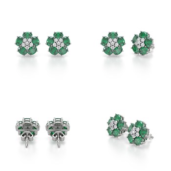 Boucles d'oreilles ADEN Fleur Emeraude et Diamants sur Argent 925 2.86grs