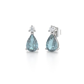 Boucles d'oreilles ADEN Aigue-Marine Forme Poire et Diamants sur Argent 925 1.15grs