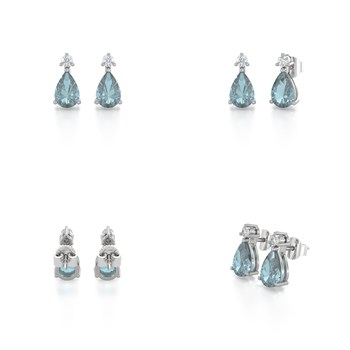 Boucles d'oreilles ADEN Aigue-Marine Forme Poire et Diamants sur Argent 925 1.15grs