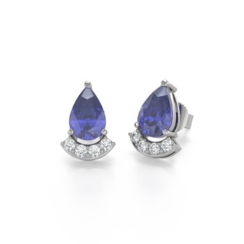 Boucles d'oreilles ADEN Tanzanite Forme Poire et Diamants sur Argent 925 1.40grs