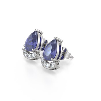 Boucles d'oreilles ADEN Tanzanite Forme Poire et Diamants sur Argent 925 1.40grs