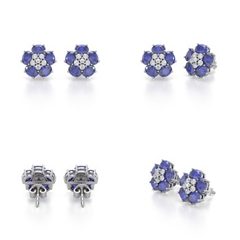 Boucles d'oreilles ADEN Tanzanite Fleur et Diamants sur Argent 925 2.86grs