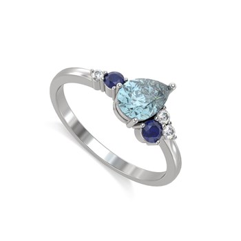 Bague Aigue-Marine Saphir et diamants sur Argent 925 2.296grs