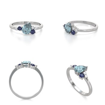 Bague Aigue-Marine Saphir et diamants sur Argent 925 2.296grs