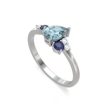 Bague Aigue-Marine Saphir et diamants sur Argent 925 2.296grs