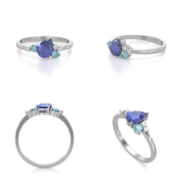 Bague Tanzanite Aigue-Marine et diamants sur Argent 925 2.296grs